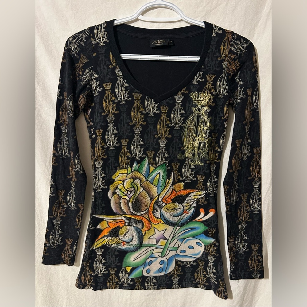 Vintage Christian Audigier Women’s Graphic Long-sleeve Top